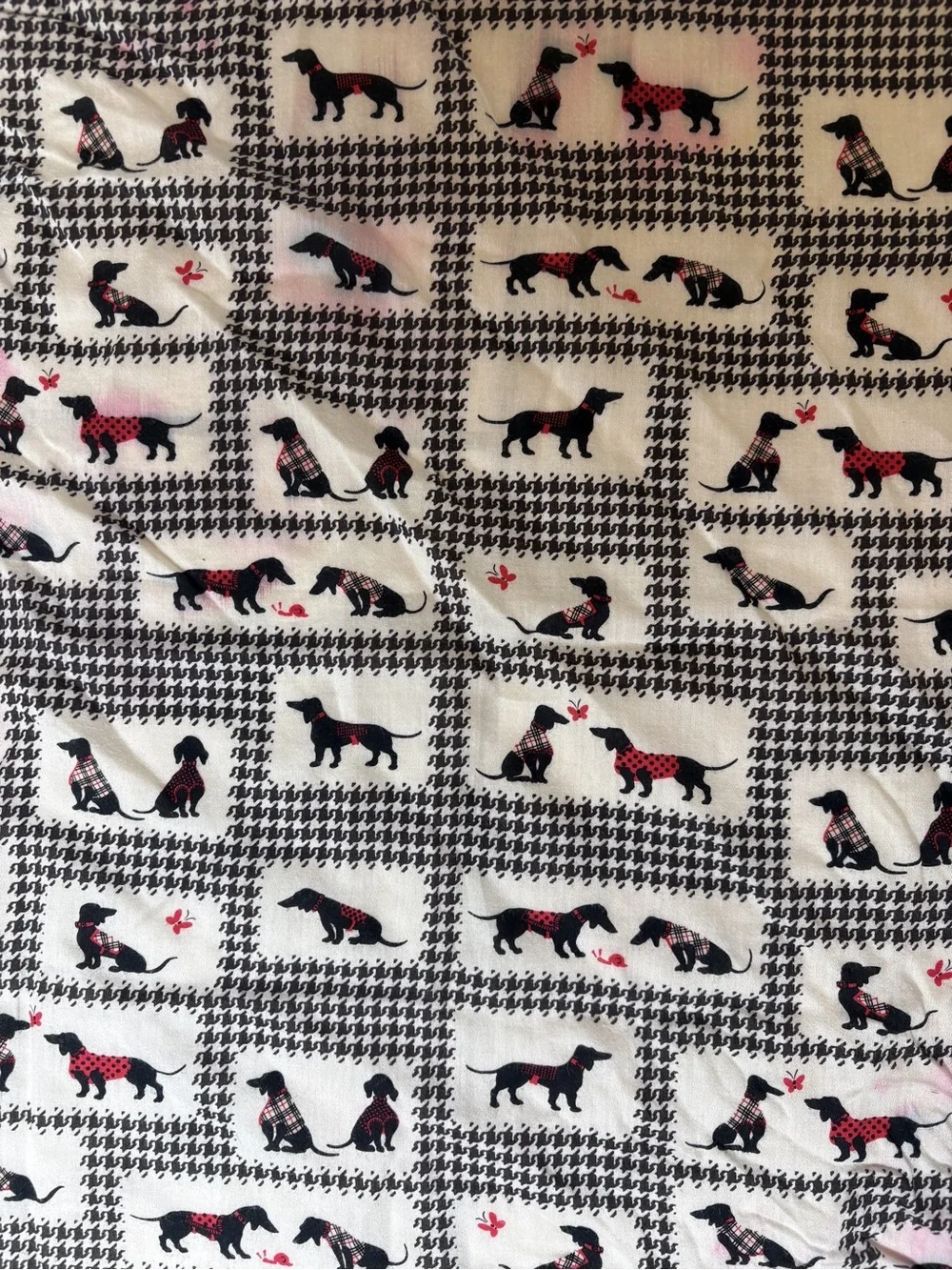 Burberry Black, White and Red Dog Print Scarf